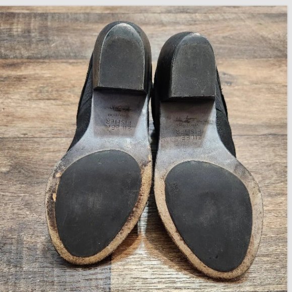 Eileen Fisher List Black Leather Peep Toe Ankle Booties - Picture 9 of 16